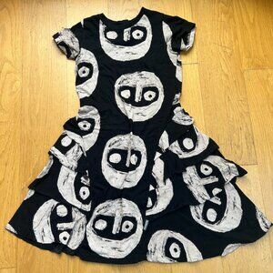 Kids Nununu Black Tiered Dress with Abstract Face Detail